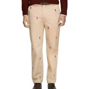 Brooks Brothers Pants Mens 36 x 30 Tan Football Embroidered Khaki Chino Clark